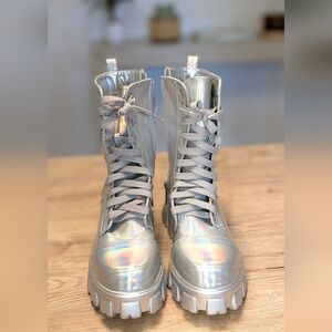Holographic Lace-Up Women's Boots